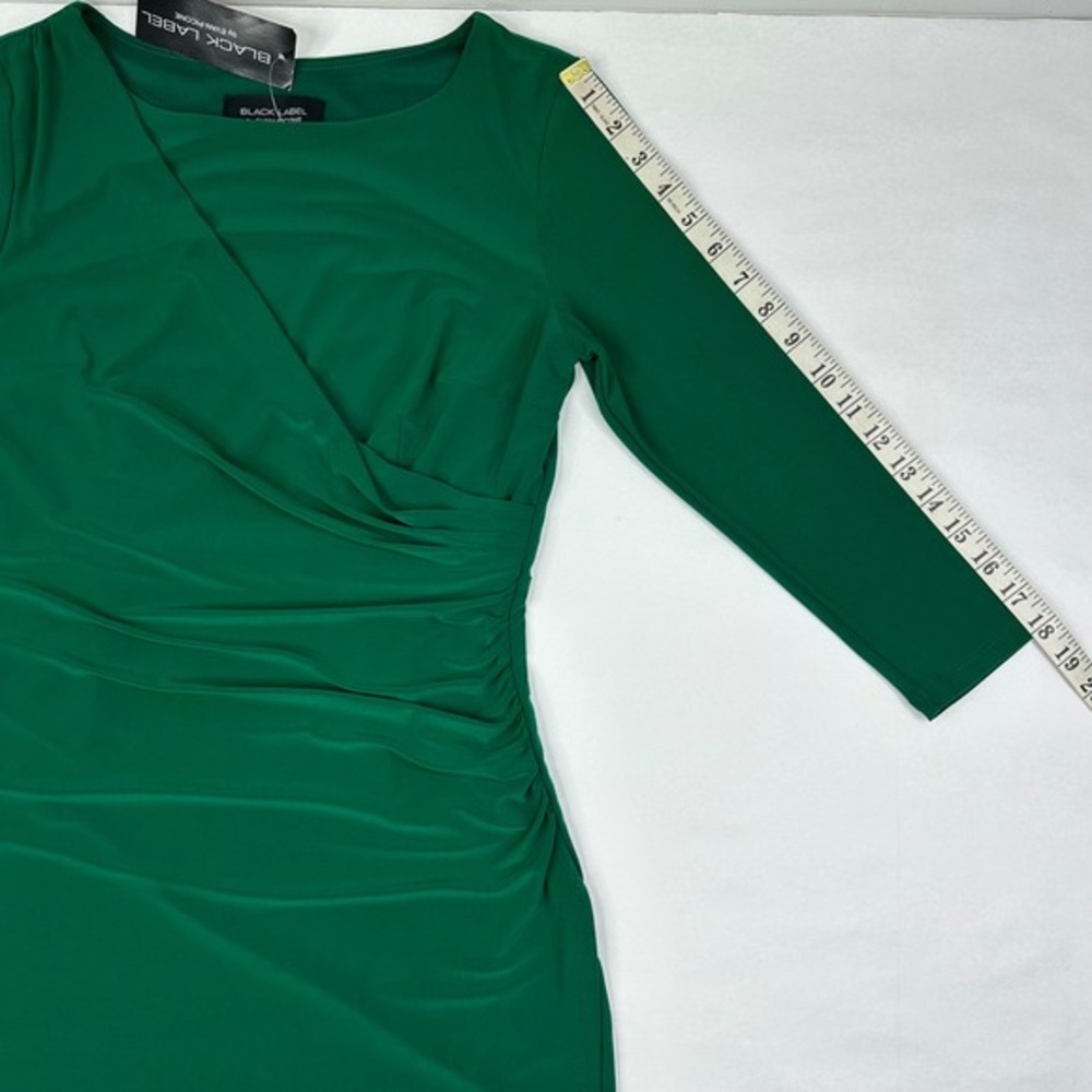 Black Label by Evan Picone NWT Emerald Green Ruched Sheath Dress 3/4 Sleeve 6 - Picture 14 of 15
